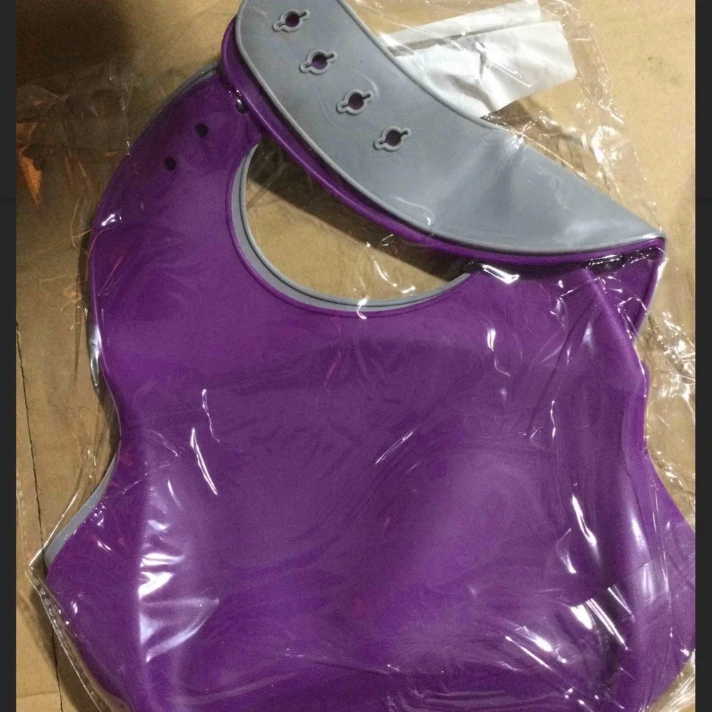 New Purple and Gray Silicone Bib Set